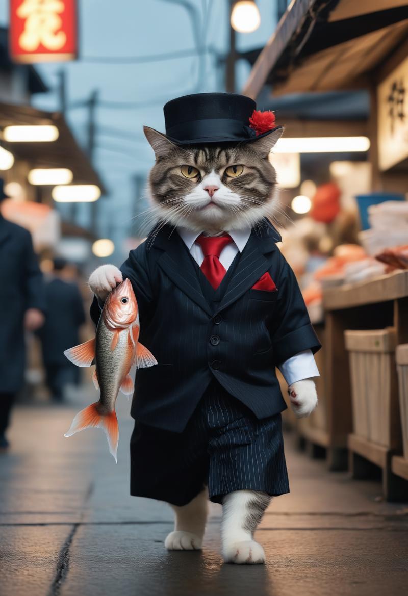 00040-A hyperdetailed photograph of a Cat dressed as a mafia boss holding a fish walking down a Japanese fish market with an angry fac.png